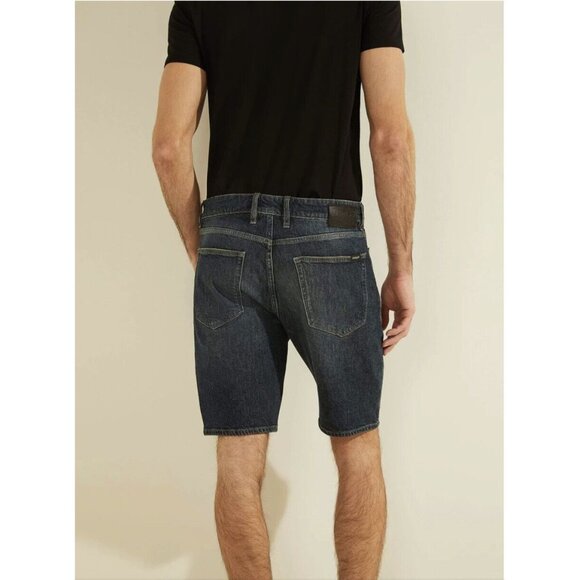 Guess Men's Slim Fit Distressed & Repair Shorts Dark Denim Size 30 - Picture 3 of 3